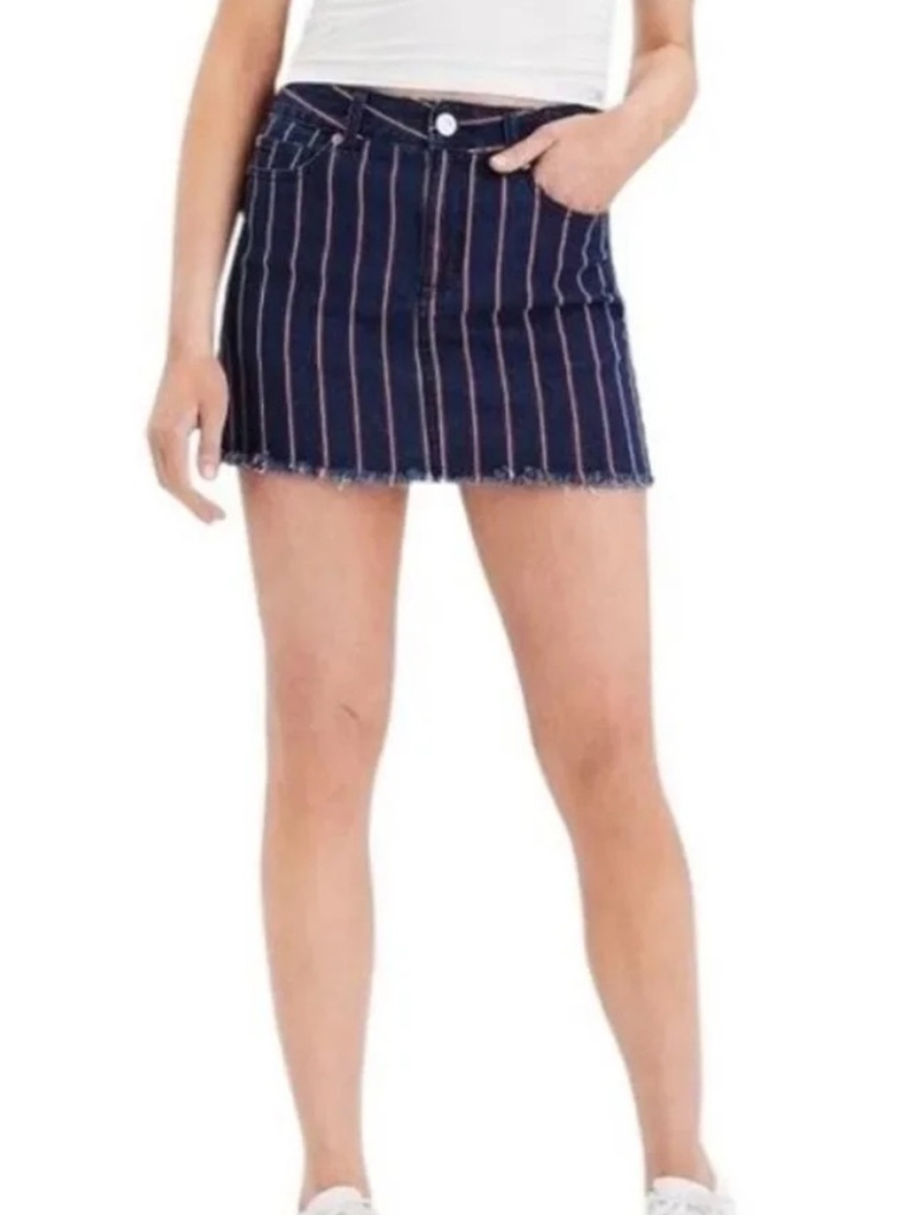 American Eagle Super Stretch Striped High-Rise Mini Jean Skirt Size 2 NWT